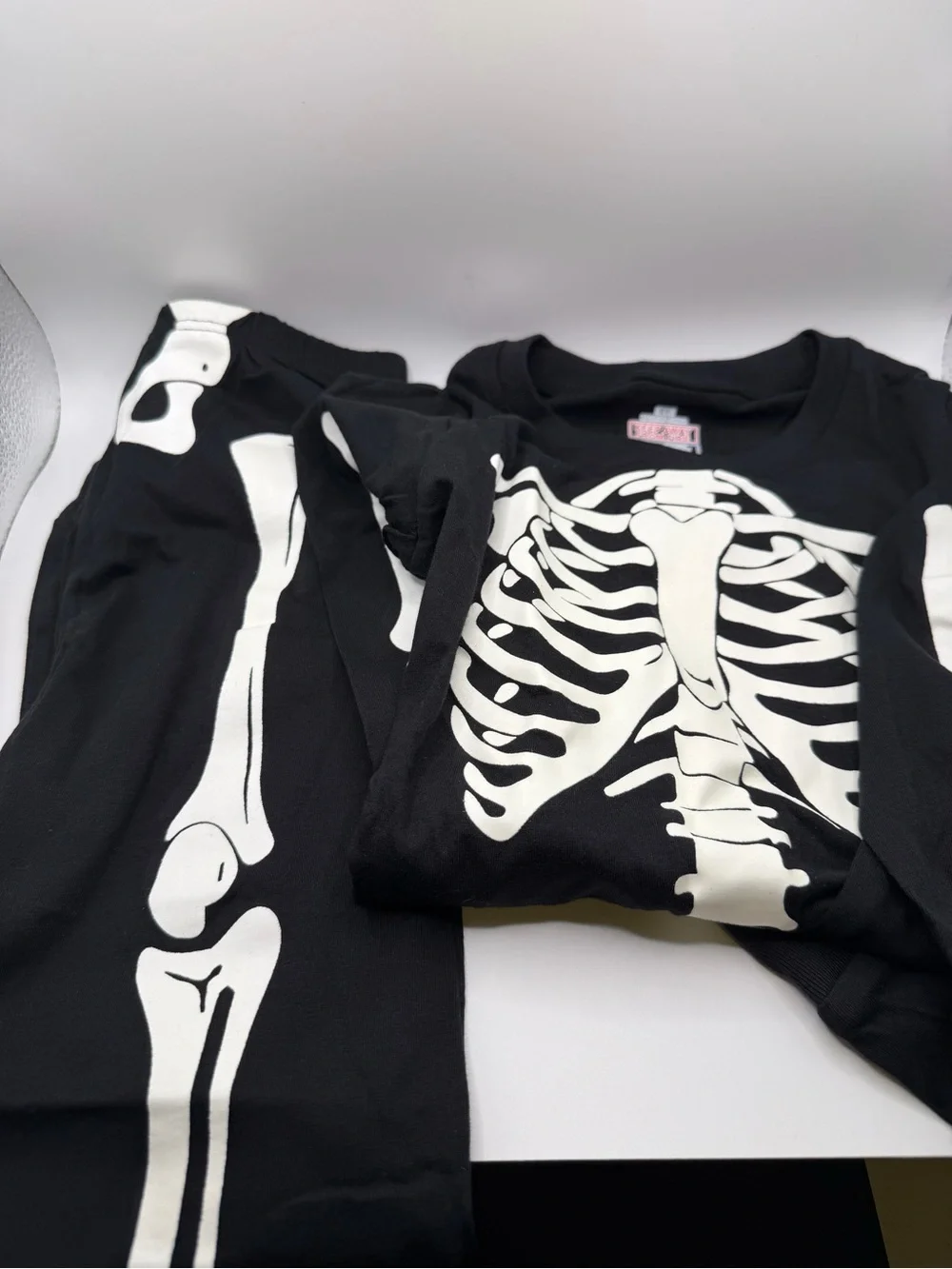 Skeleton Print Black Pajama Set